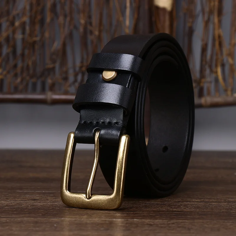 

3.3CM Pure Cowhide High Quality Genuine Leather Belts for Men Women Brand Strap Male Brass Buckle Jeans Cowboy Luxury Designer