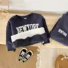 Winter Thickened Newborn Boy Girl 2PCS Plush Letter Printing Casual Suits Outfits Set Children's Clothing 4