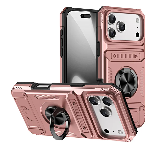 Heavy Duty Magnetic Rotating Ring Holder Phone Case with Anti-Drop Wallet Protection Cover