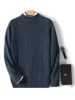 CHICUU Autumn Winter Men Cashmere Sweater Thick Mock Neck Cable Knitting Pullover 100% Merino Wool Knitwear High Quality Tops 1