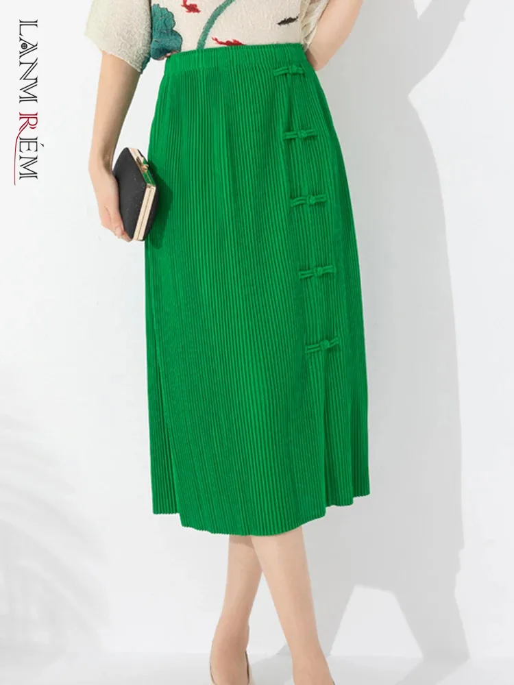 

LANMREM элегантная плиссированная трапециевидная Женская юбка с эластичной высокой талией и дисковой пряжкой, Дизайнерские юбки средней длины, модная новинка 2023, 2AA3694