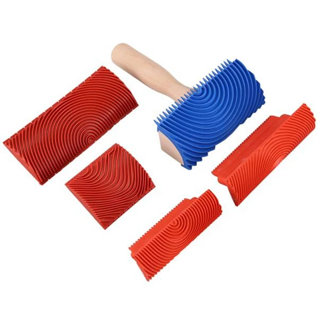 Wood Grain Tool, 4pcs Wood Grain Roller Soft Rubber Wood Graining Painting Tool Texture Pattern with Handle Roller DIY Rubber Graining Tool Paint