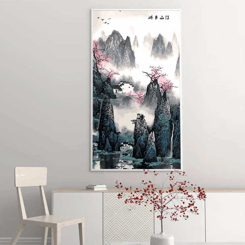 Gatyztory 60x120cm Frame Diy Painting By Numbers Landscape Large Size Modern Home Wall Art