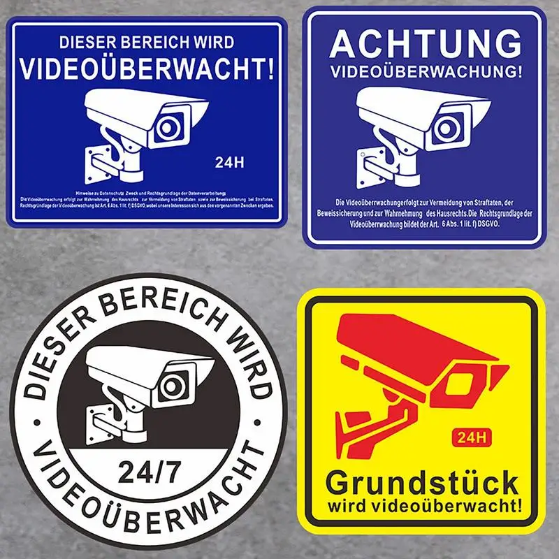 Security Camera Signs Outdoor Waterproof 24 Hour Observation Sign Adhesive Labels Waterproof Observation Labels Camera Alarm