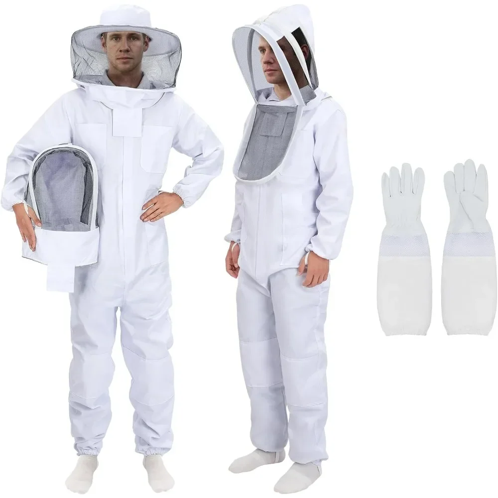Bee Suit for Men Women Ventilated Sting Proof Beekeeping Suit with Veil Hood, Beekeeper Clothes Round and Fenncing Veil