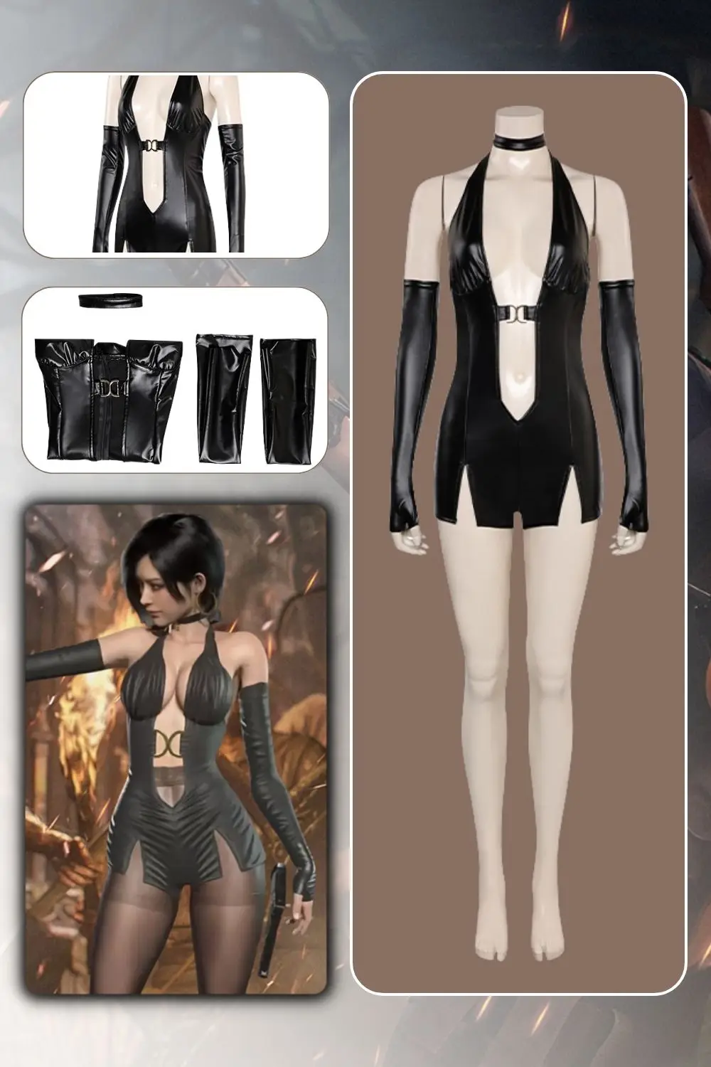 

Женский костюм для косплея Ada Wong, комбинезон, перчатки, воротник, костюм на Хэллоуин, карнавал, Маскировка для взрослых