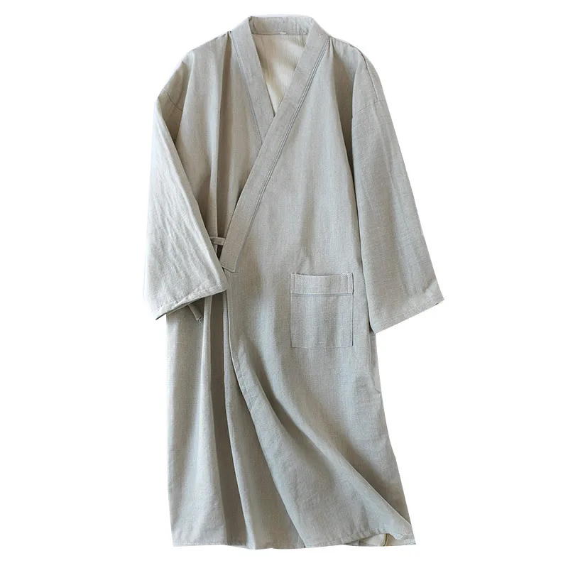 

Casual Men's Japanese Style Kimono Robe Solid Color Lace Up Long Bathrobe Pajamas Belt Cotton Home Pijama Robes Clothing