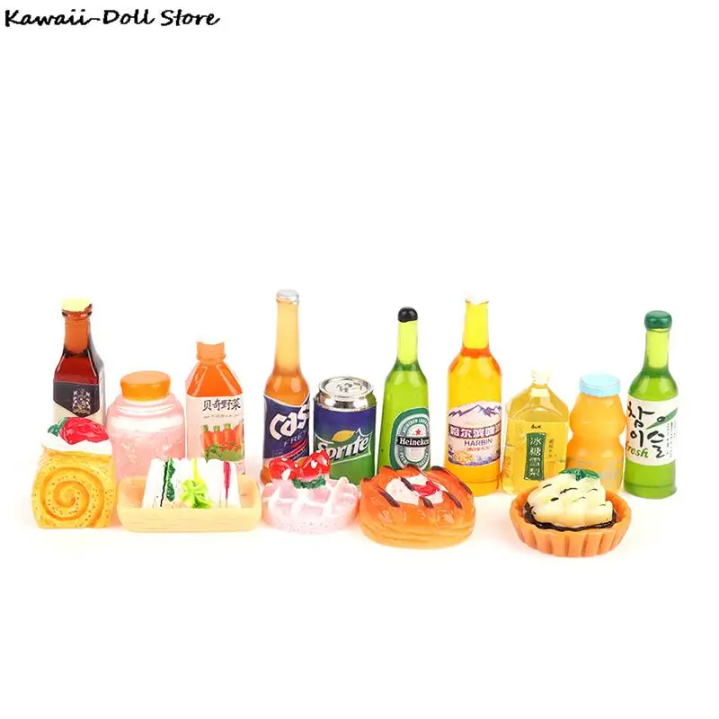 5PCS 1:12 Scale Mini Dollhouse Miniature Drink Bottle Cake Desserts Bento Food Pretend Play Food Toy Kitchen Accessories