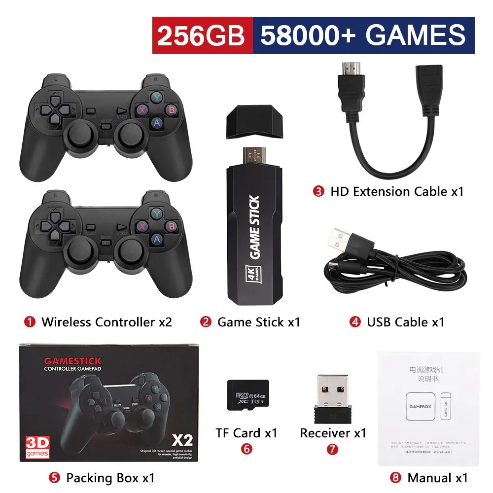 Gd10 Retro Game Console 4K Hd Output Low Latency Tv Game Stick 2.4G Dual Handle Console Per Videogiochi Portatile Per Psp Ps1 N64