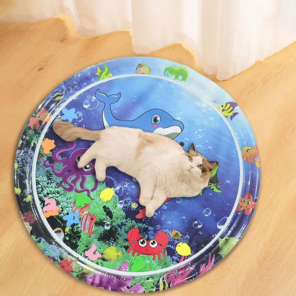 Inflatable Water Sensory Play Mat for Toddlers Crawling Water Sensory Pad PVC Baby Activities Play Mat Dog Cat Playing