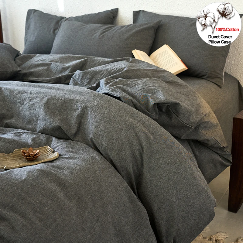Parure de lit 100 % coton teint en fil, lavée, résistante à la décoloration et aux taches, facile d'entretien, douce, avec taies d'oreiller 1 Parure de lit 100 % coton teint en fil, lavée, résistante à la décoloration et aux taches, facile d'entretien, douce, avec taies d'oreiller 1