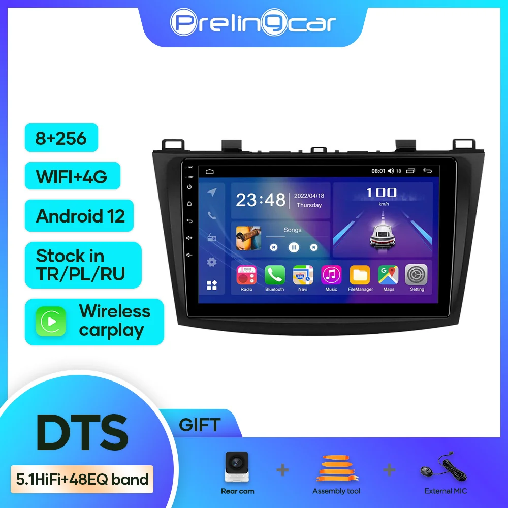 

Prelingcar для Mazda 3 2010-2013 лет Android 12 автомобильный монитор 8 256g Carplay RDS GPS Встроенный 2din Радио DVD плеер DST