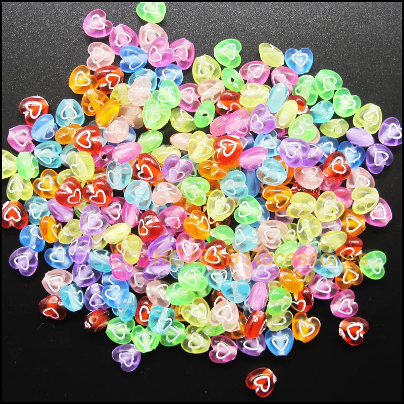 

200Pcs Relief Pinting Mixed Acrylic Tiny Heart Plastic Spacer Beads Charms 7mm