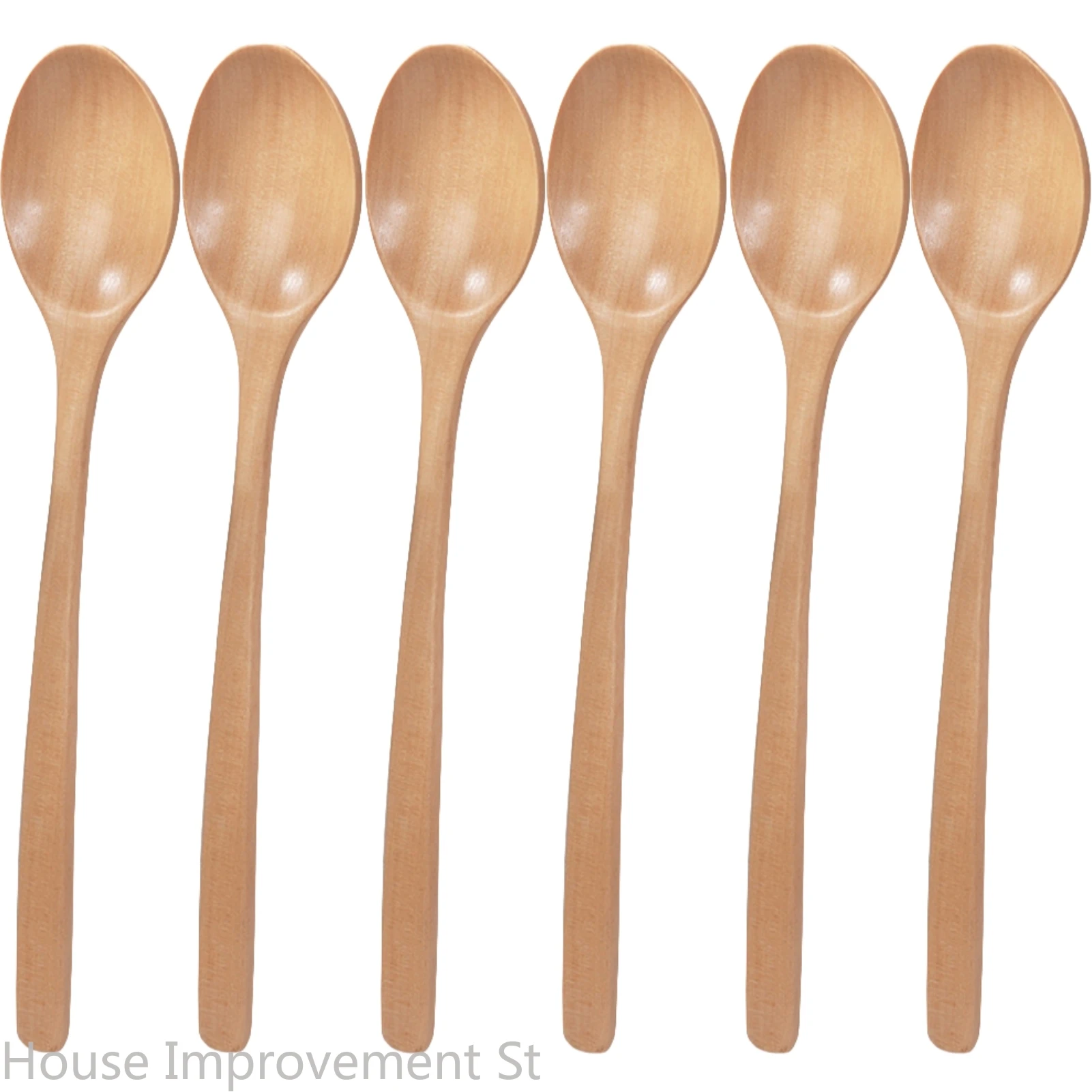9inch 6PCS Set Natural Wooden Spoon Set Mixing Stirring Coffee Spoon Japanese-Style Long Handle Mixing Kitchen Utensil