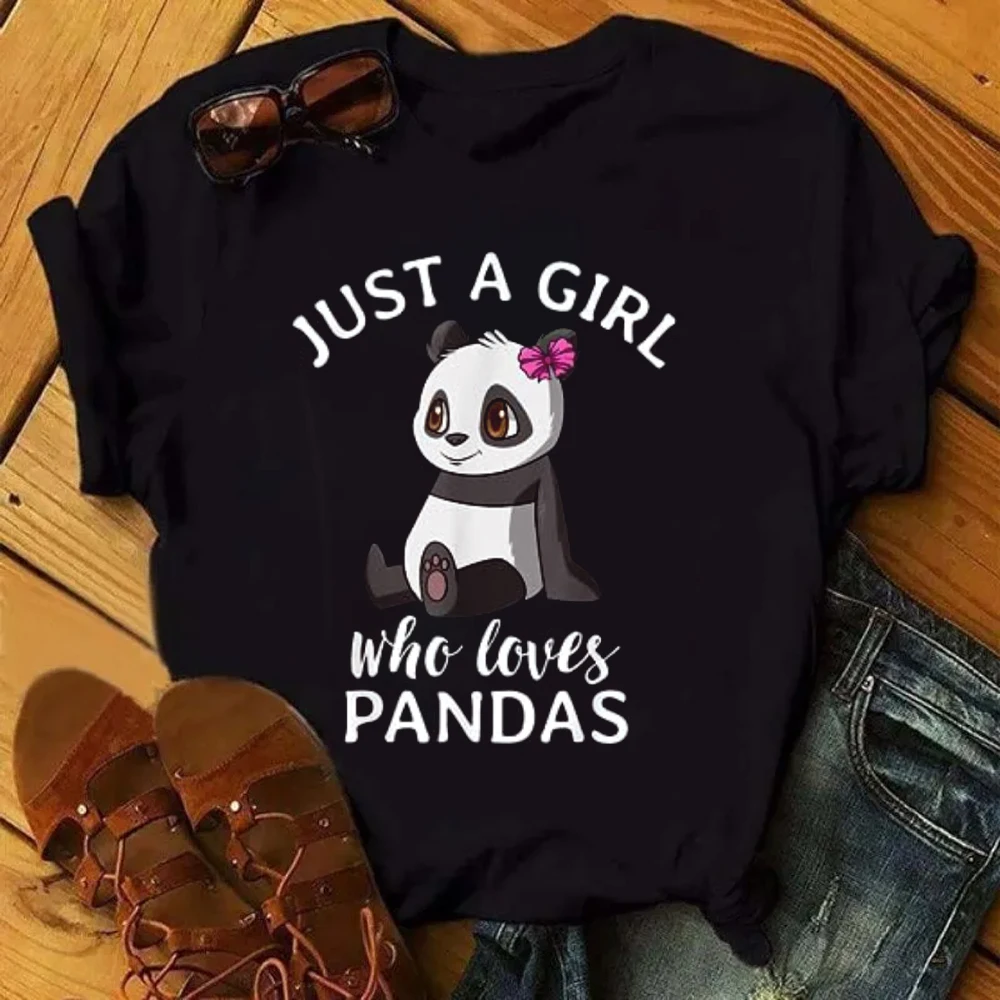 

2023 New Cute Panda T Shirts for Women Just A Girl Who Loves Pandas Print T Shirt Funny Birthday Gift Women Top