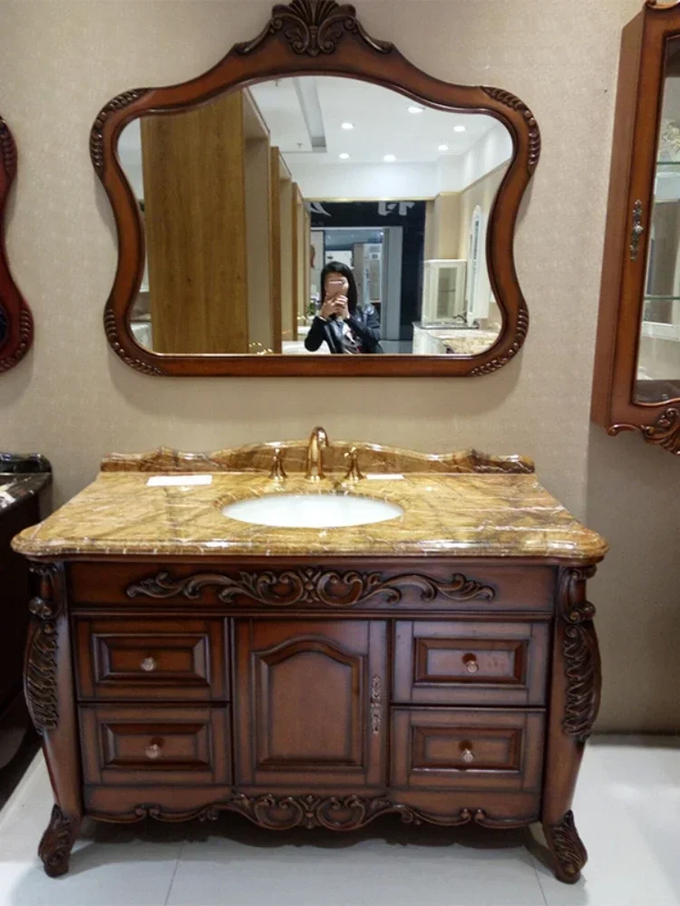 ~Bathroom Cabinet Oak Floor-Standing Bathroom Cabinet Washstand Marble Washbasin Antique Bathroom