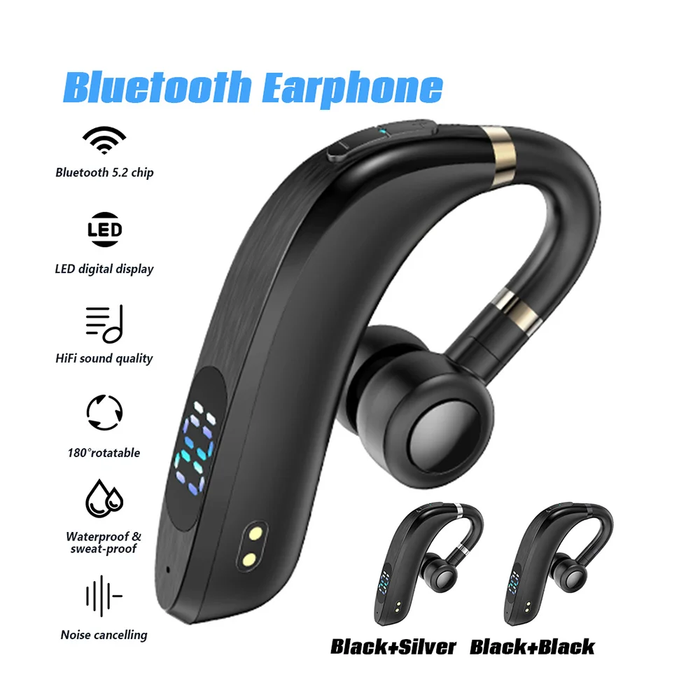 Wireless Bluetooth Headset Earpiece Business Earphones Cell Phones HD Stereo Sweatproof Headsets for Hands Free Workout 10 Hour Battery Noise Cancelling Earbuds 