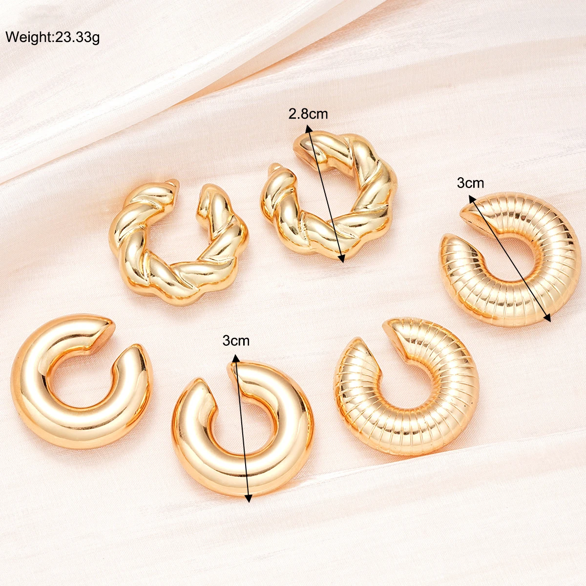 4Pcs Exaggerated Circle C-Shaped Large Ear Clip for Women Simple Chunky Gold Plated Thick Earrings Set Fashion Jewelry Gifts New