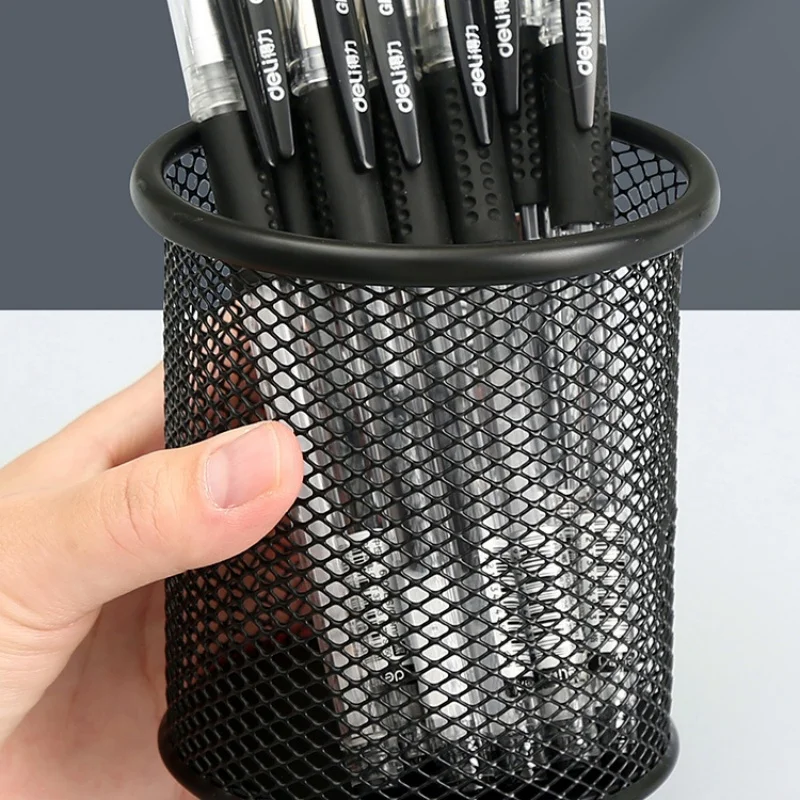 1pc Pen Holder Office Desktop Metal Mesh Square Round Pencil Holder Pen Storage Box Pot Makeup Brush Box Durable Pencil Case