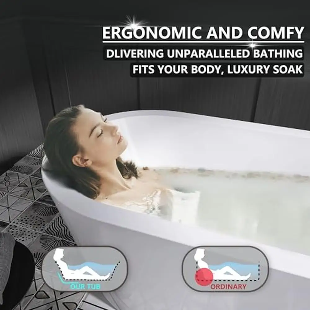 61" White Acrylic Freestanding Tub cUPC Certified Integrated Overflow and Drain Ergonomic Design High Load Capacity Easy 3