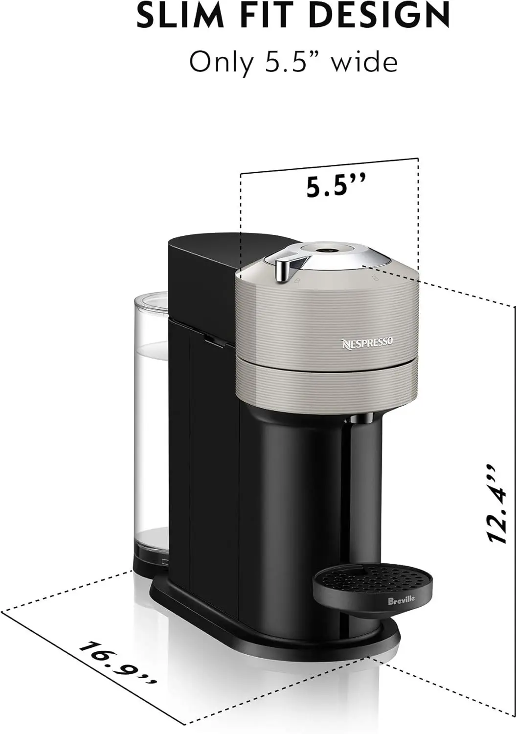 Vertuo Next Coffee and Espresso Machine by Breville with Milk Frother, 18 ounces, Light Grey 2