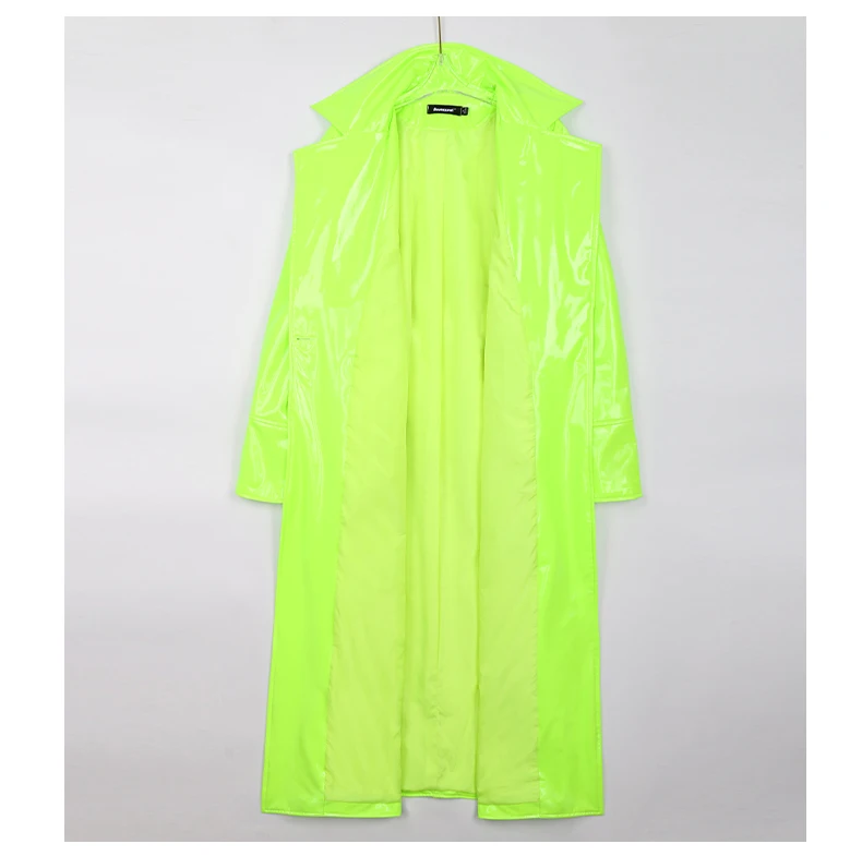 Mauroicardi Spring Long Soft Thin Flowy Shiny Reflective PVC Trench Coat for Women Sashes Y2K Streetwear Runway European Fashion