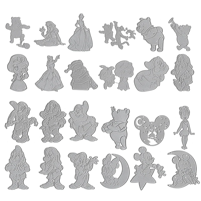 Dies de découpe Disney: Mickey, Winnie, Princesses, Nains