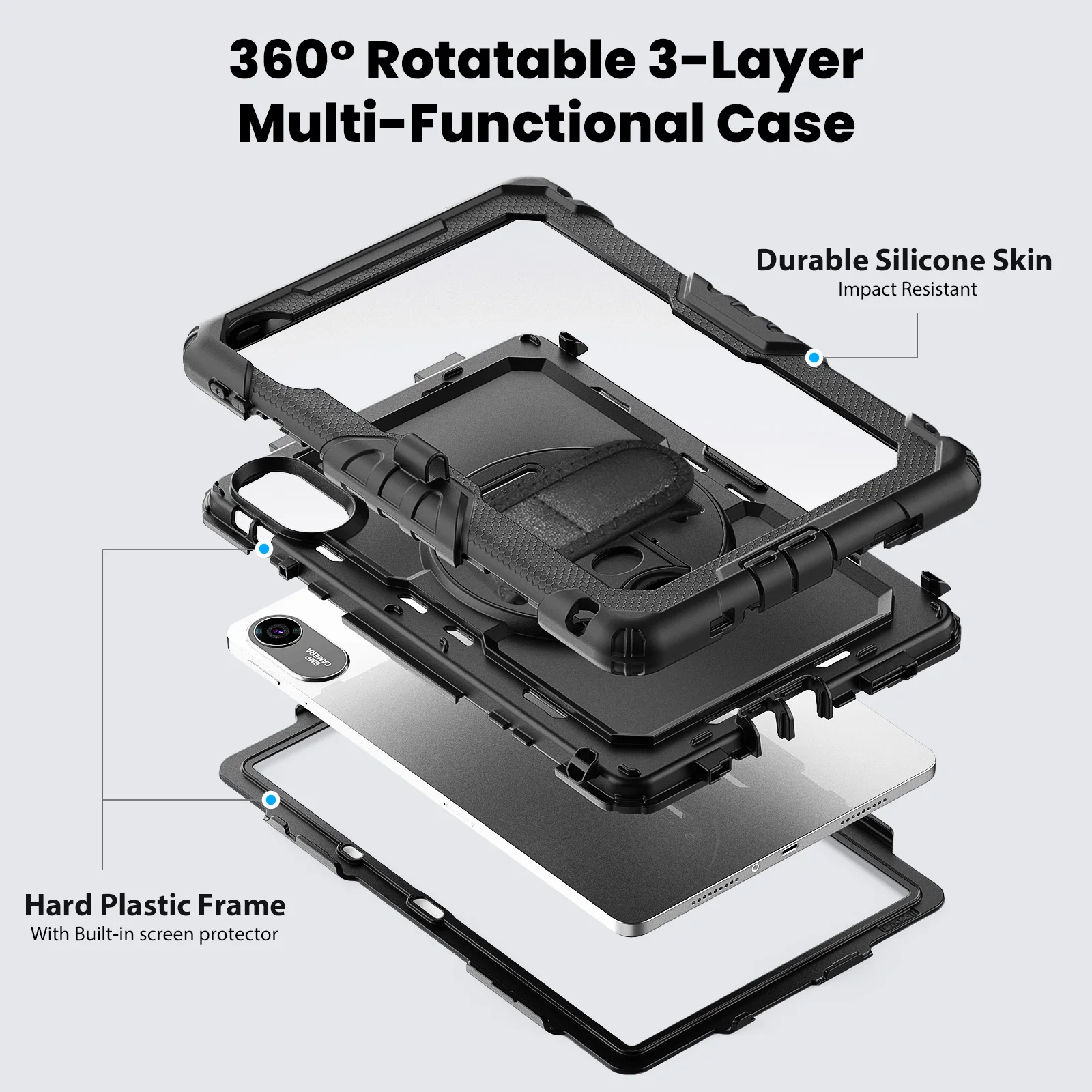 Heavy Duty Shockproof Tablet Case with Screen Protectors & Shoulder Strap