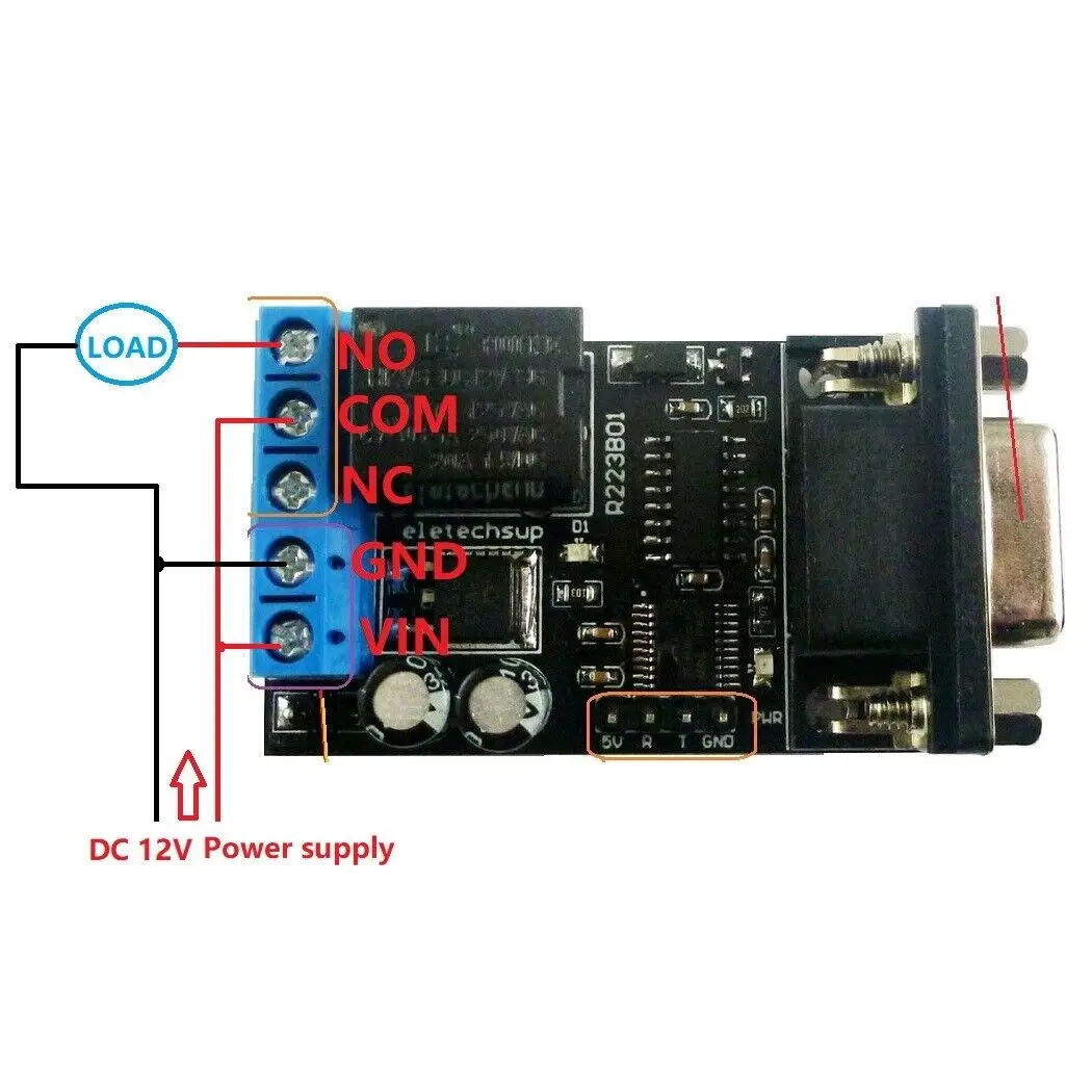 2 in 1 명령 제어 스위치 보드, 12V RS232 TTL232 PC COM DB9 직렬 UART PLC 지연 릴레이 AT 8 바이트