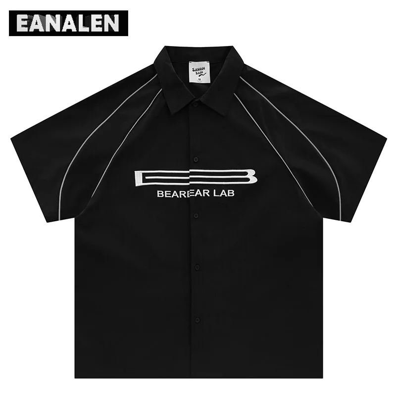 

Винтажная черная Роскошная рубашка в стиле Харадзюку с коротким рукавом мужская повседневная рубашка большого размера в Корейском стиле с пуговицами для женщин