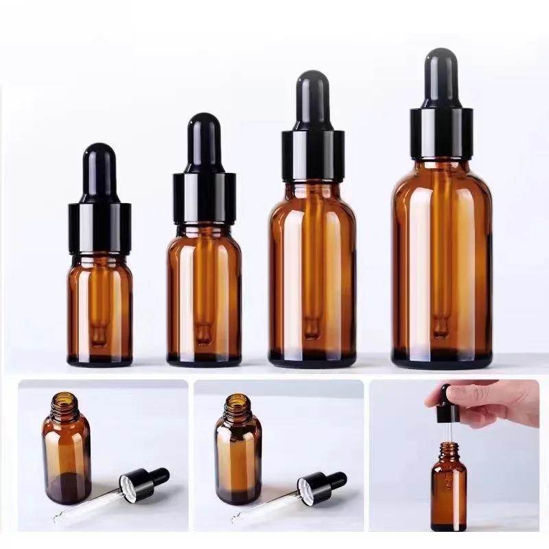 

1pc Empty Dropper Bottle Amber essential oil Glass Aromatherapy Liquid Brown 5-50ml Drop for massage Pipette Bottles Refillable