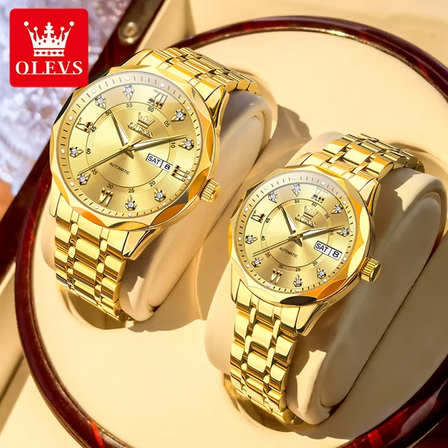 OLEVS Couple Watch Luxury Brand All Automatic Mechanical Watch Original Elegant Diamond Romantic Men Women Bracelet Couple Watch