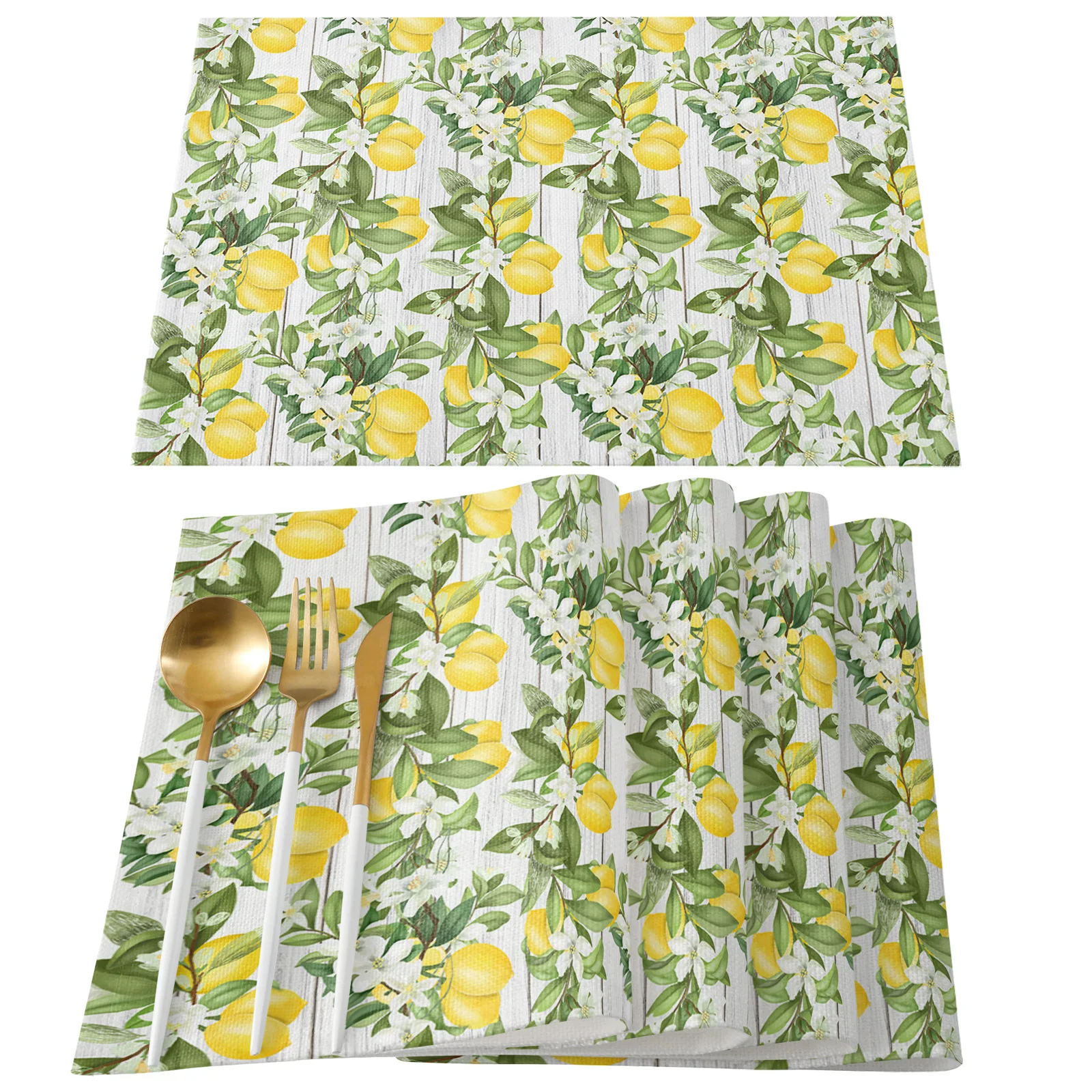 SummerSpringLemonLeavesFlowersDiningPlacematTableTablewareMatsKitchenDishMatPad4