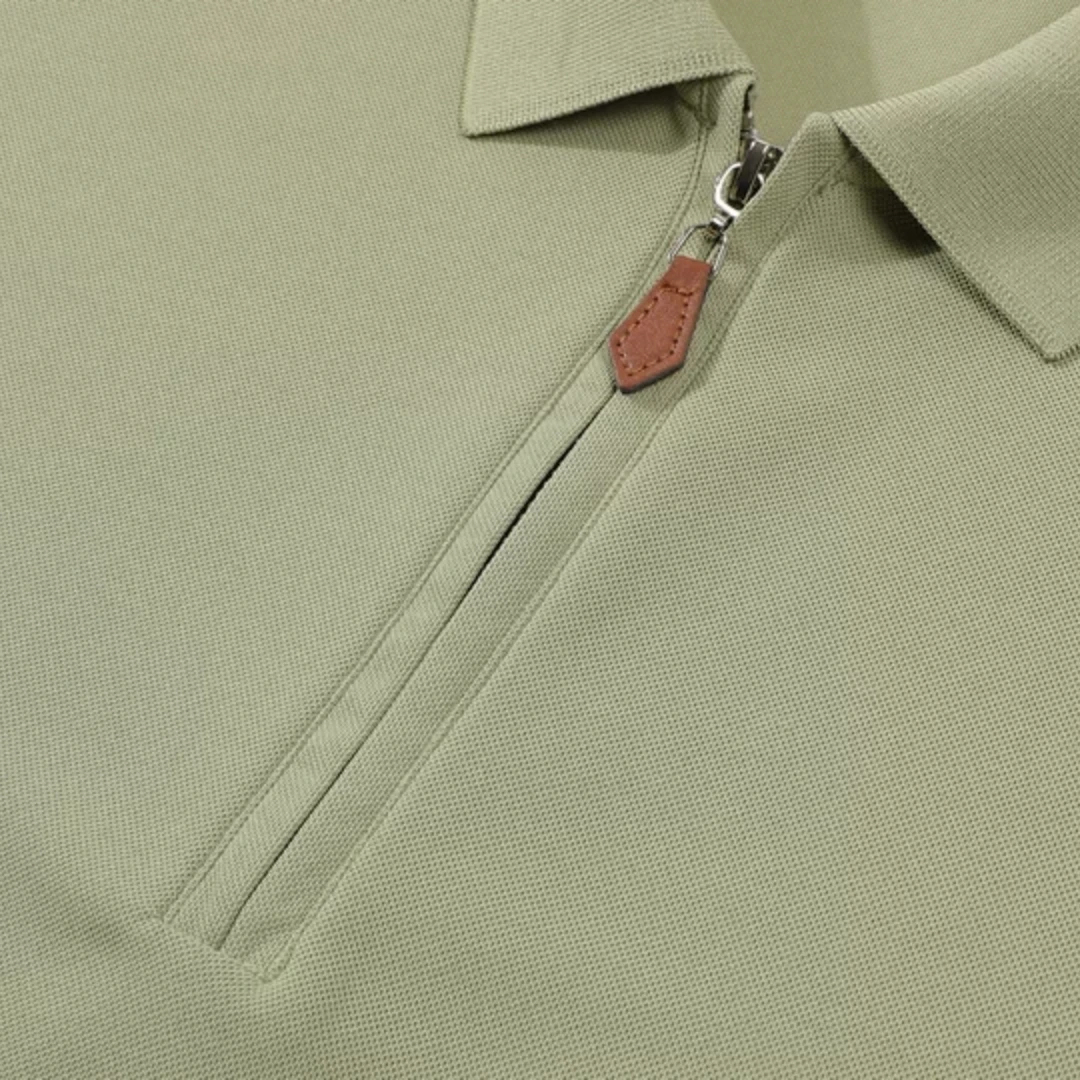 Polo ricamata di lusso a maniche corte da uomo, con mezza zip, top estivo comodo e traspirante, tinta unita, casual - immagine 6