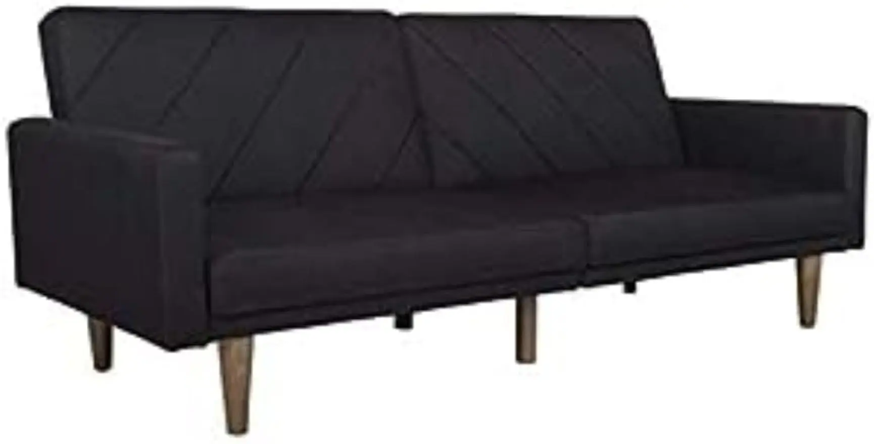 

Paxson Convertible Futon Couch Bed with Linen Upholstery and Wood Legs - Black, Modern/Contemporary