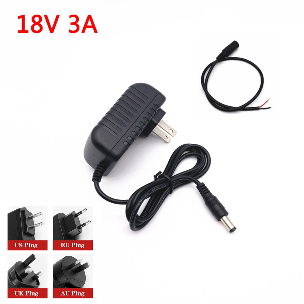 

Адаптер преобразователя переменного тока 18 В, 3 А, 100-240 В постоянного тока, источник питания 18 В, 3 А, 5,5 мА, штепсельная вилка европейского стандарта, 2,1 мм X 2,5-мм