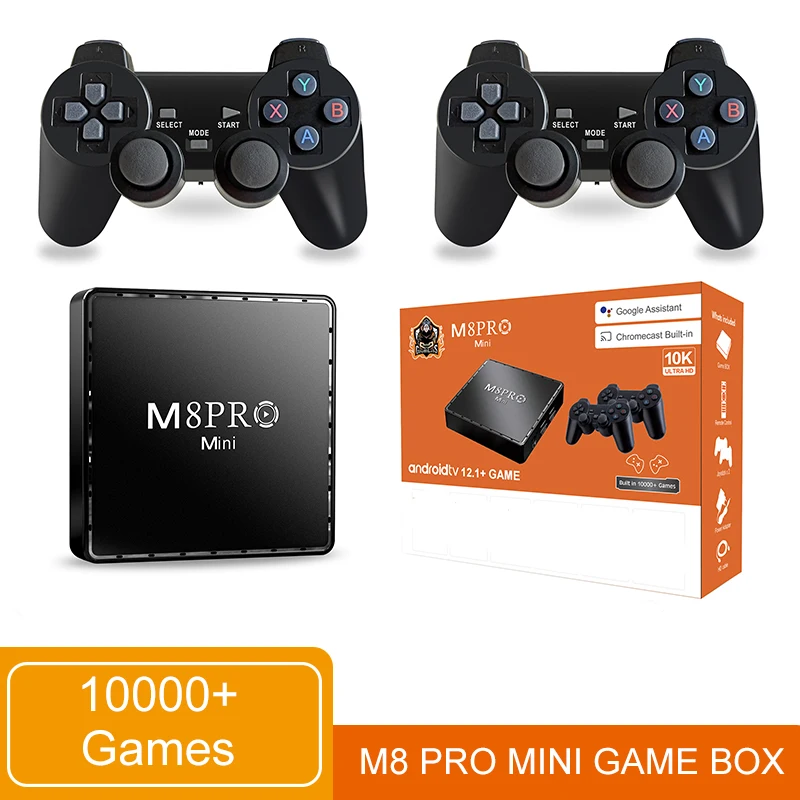 M8 프로 미니 레트로 게임 콘솔 HD 게임 박스, 64G 내장 10000 게임, 무선 게임 패드 콘솔, 안드로이드 10 TV 박스용