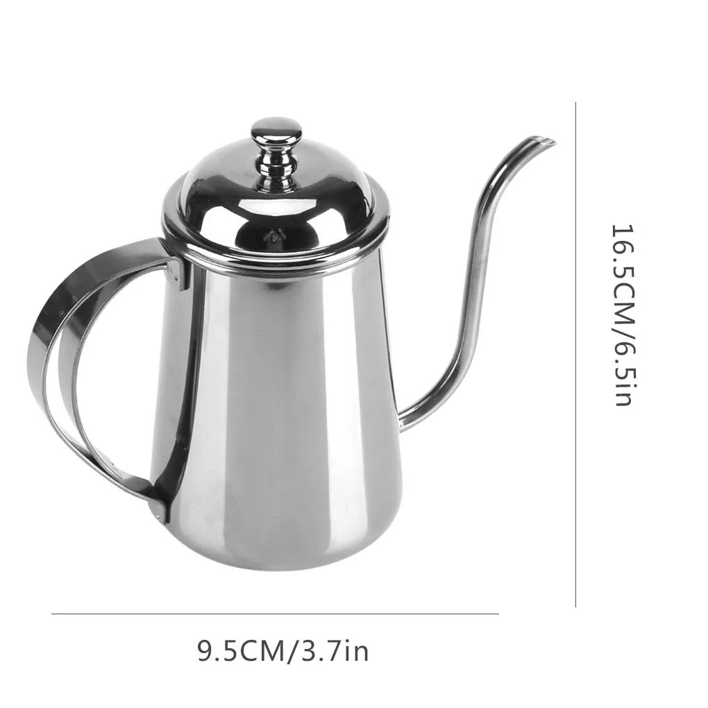 카페 하우스 가정용 스테인리스 스틸 커피 포트, 구즈넥 드립 커피 포트 티팟, 차 주전자, 650ml