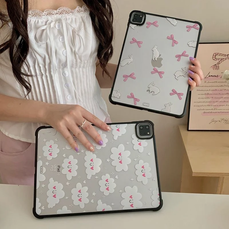 

Rabbit Bowknot Cloud Acrylic iPad Case for iPad Air 4 Air 5 10.9inch iPad Pro 2020 2021 2022 11inch 12.9inch Protective Cover