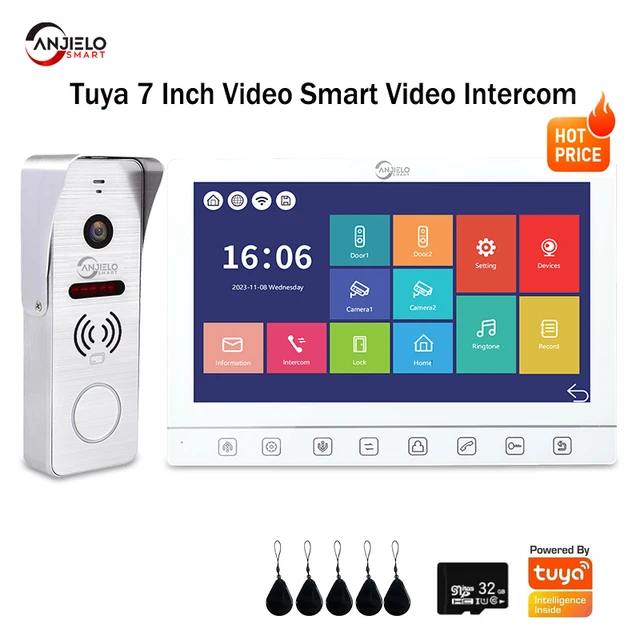 Tuya 7 Inch Video Smart Video Intercom 1080p Intercom Doorbell 160° Porteiro Electronic Doorman WiFi Camera IC Card Unlock 1