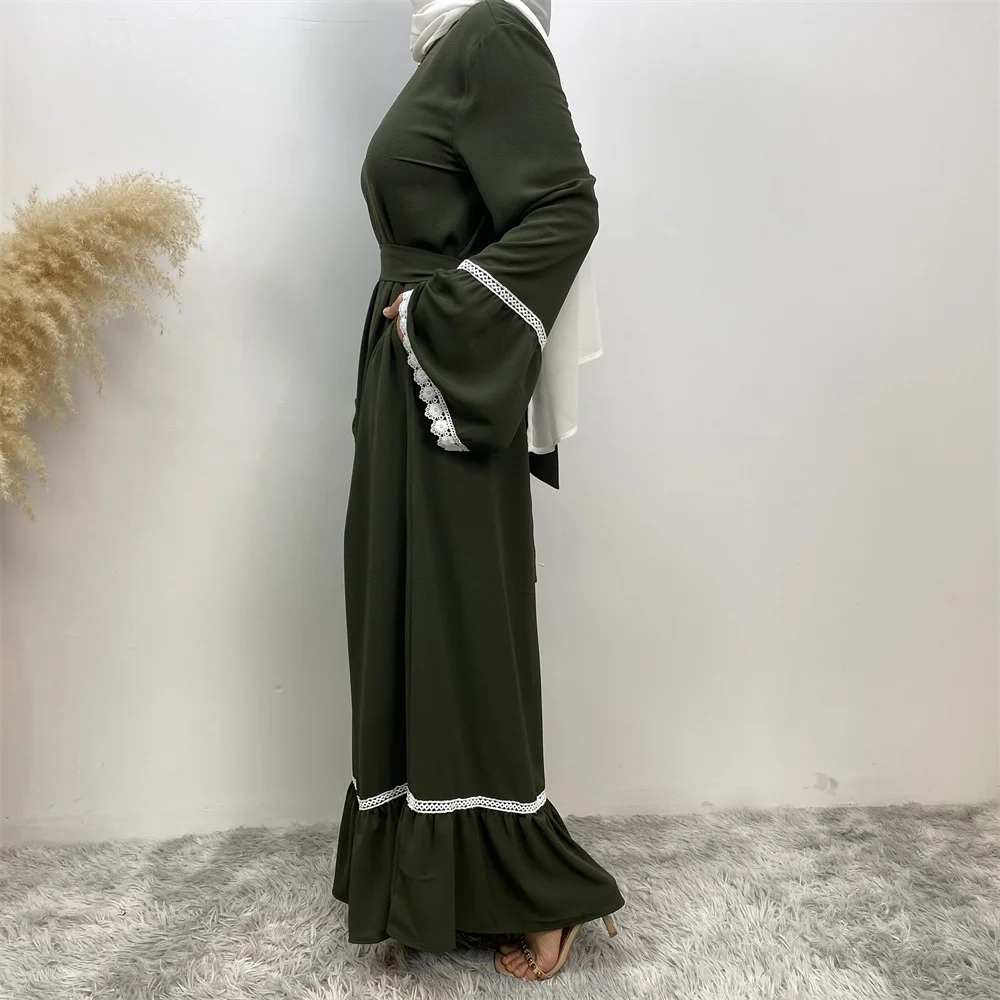 فستان فضفاض للنساء في الشرق الأوسط ، دانتيل أبيض ، أكمام طويلة ، نمط سحاب ، شائع ، مرقع ساخن ، دبي ، تركي ، إسلامي ، موضة جديدة ، رائج