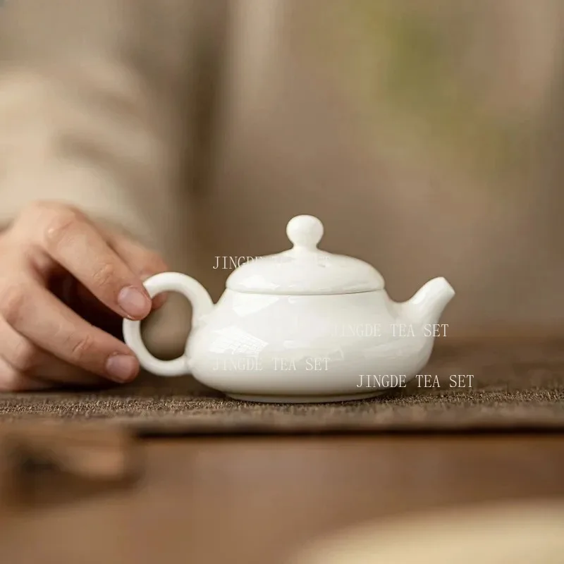 100ml Yangzhi Jade Teapot Household Small Capacity Official Hat Pot Chinese White Porcelain Kung Fu Tea Maker Teaset Accessories