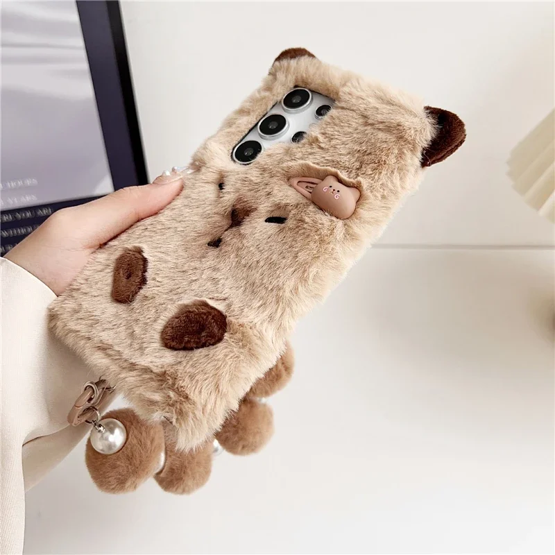 Cartoon Capybara Plush Fur Fluffy Phone Case Cover