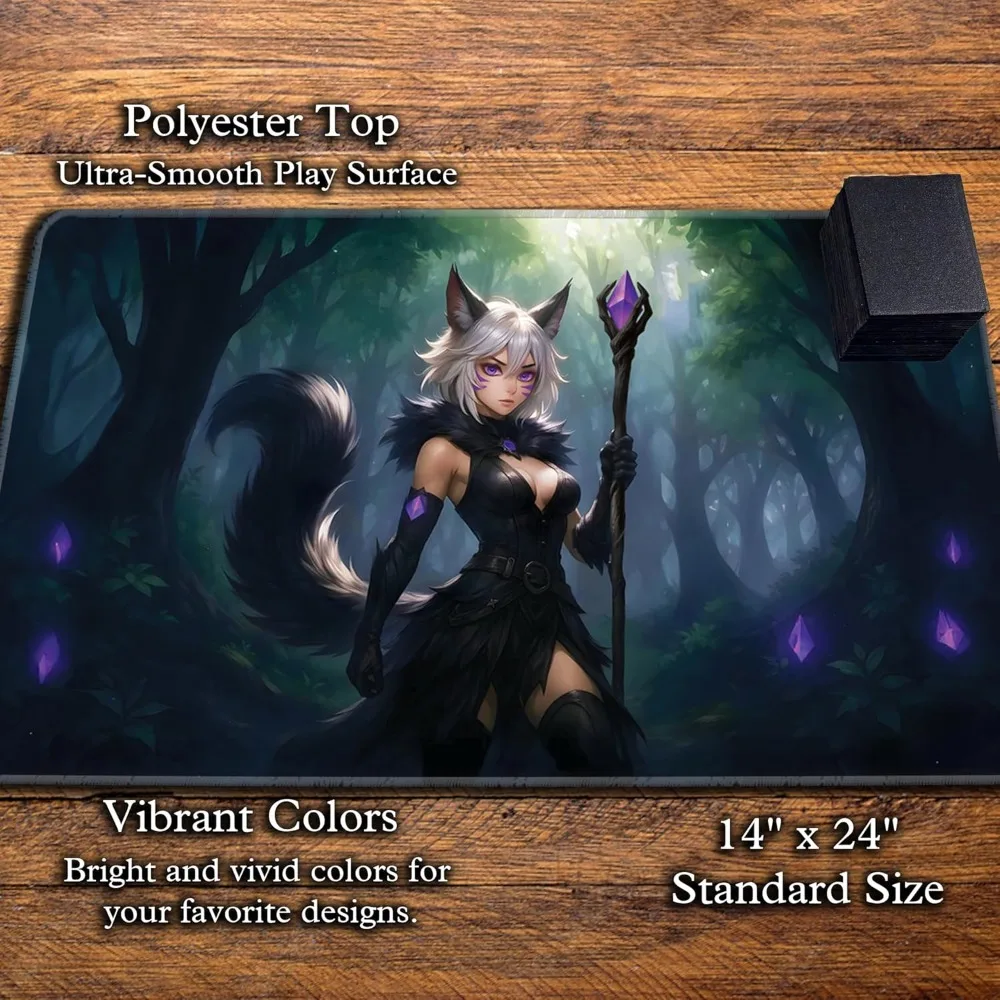 Anime Cat Warlock Playmat  24x14 TCG Mats for The Magic Gathering Commander Non-Slip Stitched Play Mat for MTG Cards & Decks - 3