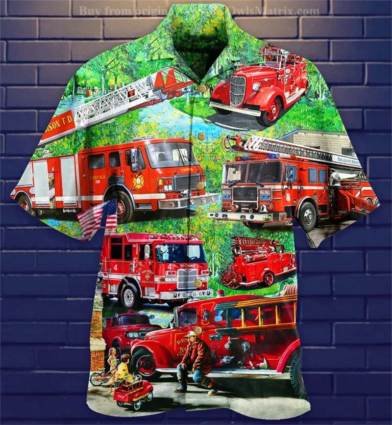 3d Printing Bus Pattern Hawaiian Shirts For Men New In Casual Short Sleeve Oversized Button Beach Shirts Blouse Tops 2