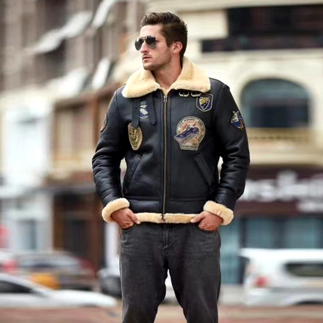 Chaqueta de cuero de oveja tipo B-3 para hombre, abrigo militar Vintage de  alta calidad, supercálido, Ejército de los EE. UU., 2022 - AliExpress