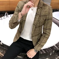 Spring and Autumn New Boutique Japanese Style Print Stand Collar Mens Casual Jacket Slim Male Coat Male Plaid Suit Jacket Blazer 1