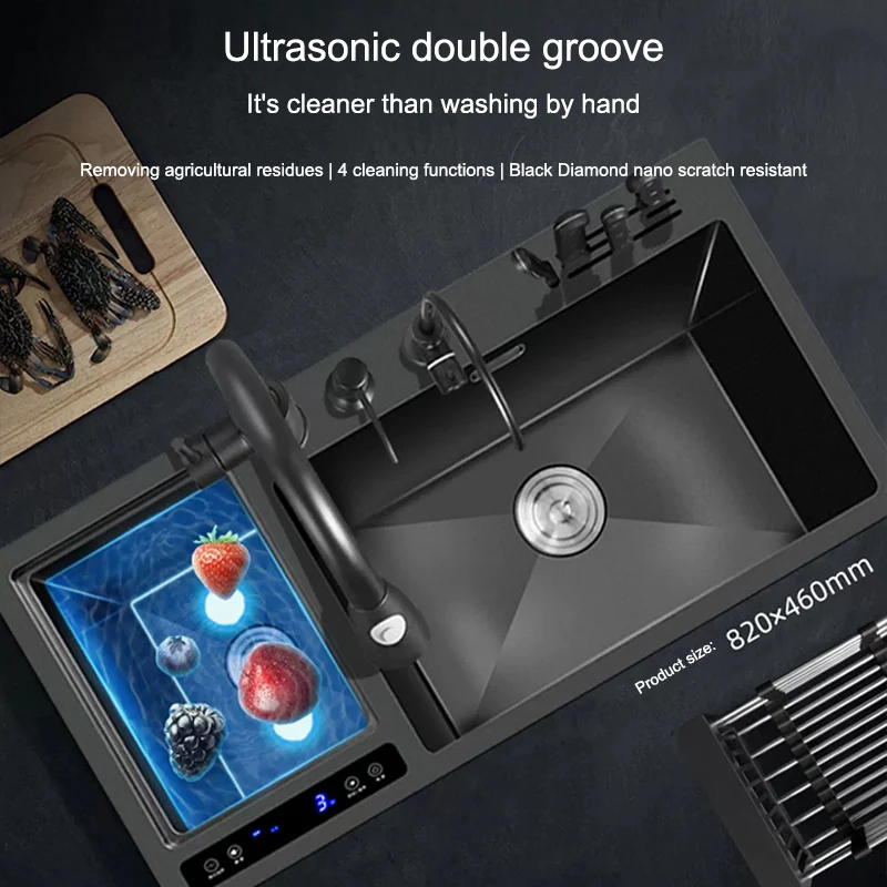 Kitchen Sink Stainless Steel Dishwashing Sink Ultrasonic Dishwasher Multifunctional Intelligent Net Washer For Kitchen