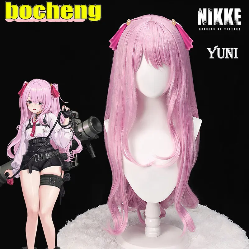 

Yuni Cosplay Wig Game NIKKE The Goddess of Victory 100cm Cherry Pink Curly Hair Heat Resistant Synthetic Hair Halloween New Wigs
