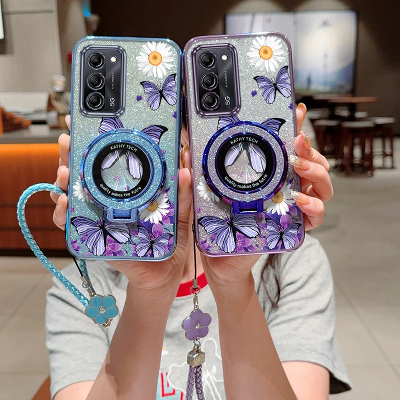 Purple Butterfly Plating Bracelet Holder Phone Case Cover